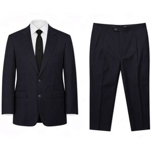 Hart Schaffner Marx Suit Gold Trumpeter Mens 48L 40x30 Navy Blue Tonal Stripes